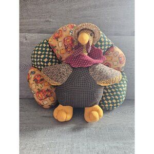 Vtg Thanksgiving Patchwork Quilt Turkey Plush Centerpiece Folk Art Decor Pilgrim
